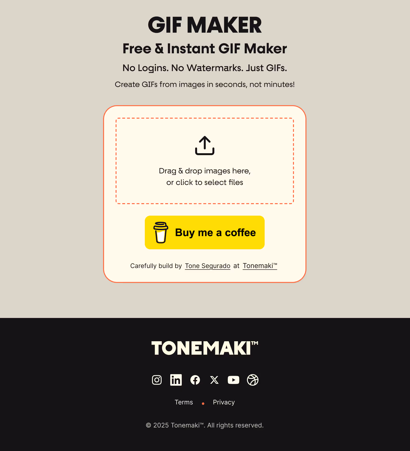 GIF Maker: Free & Instant GIF Maker with no logins, no watermarks, and a simple drag-and-drop interface.