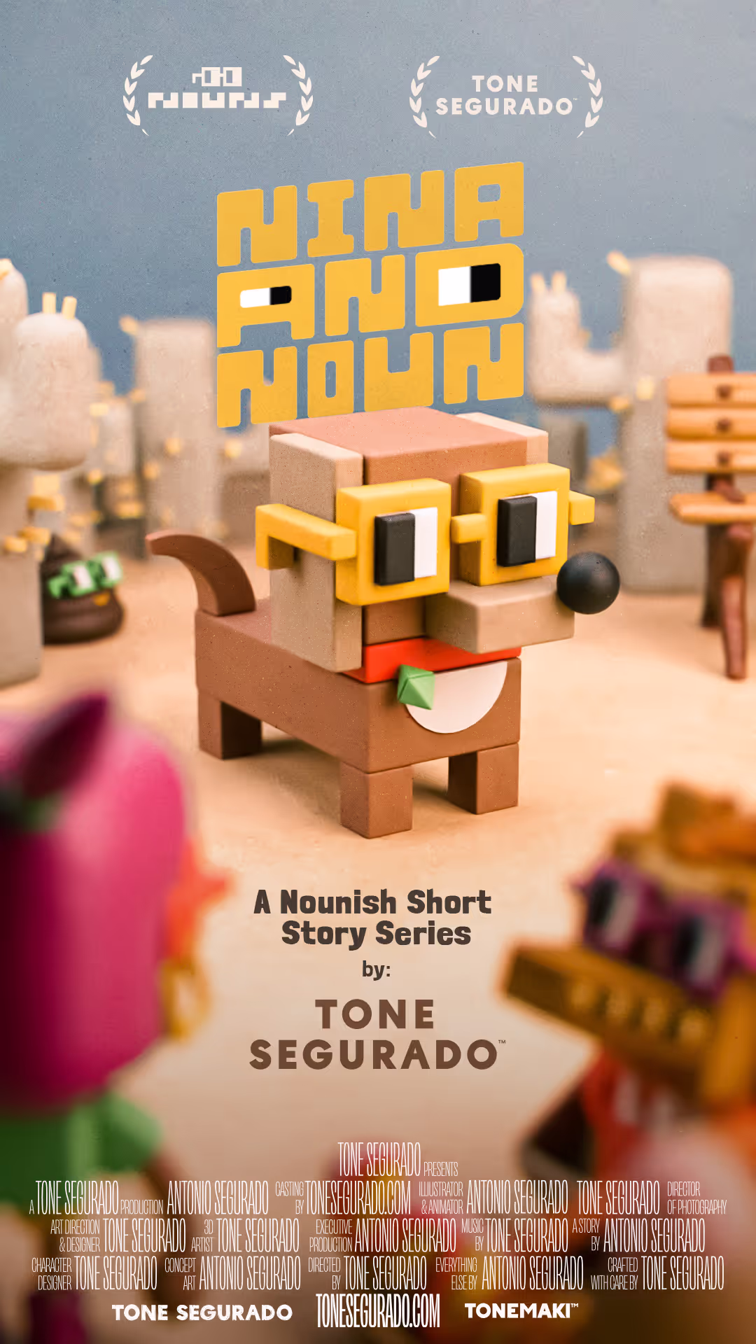 A cinema poster with a dog wearing glasses and the title And and Noun.
