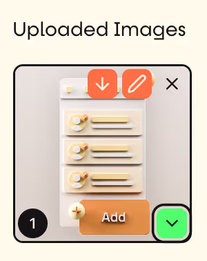Single uploaded image preview with options to edit, reorder, or delete.